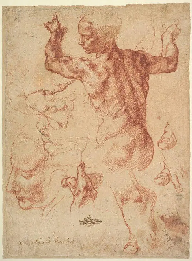 001_studies-for-the-libyan-sibyl-recto-studies-for-the-libyan-sibyl-and-a-small-sket Michelangelo Studies for the Libyan Sibyl Recto Studies for the Libyan Sibyl and a Small Sketch Poster 1511 Wall Art Sketch - Image 1