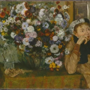 Edgar Degas A Woman Seated Beside a Vase of Flowers Madame Paul Valpincon Poster 1865 Wall Art Painting