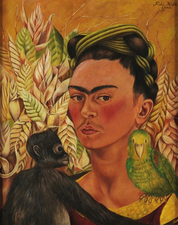 029_self-portrait-with-monkey-and-parrot-frida-kahlo Frida Kahlo Self Portrait with Monkey and Parrot Poster 1942 Wall Art Portrait - Image 1