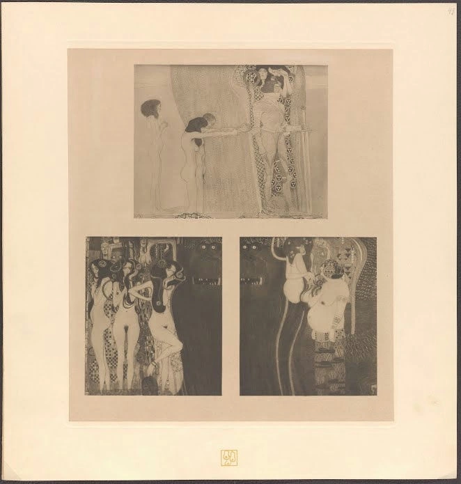 039_fragments-from-the-beethoven-frieze-after-gustav-klimt-plate-43-the-work-of-gust Gustav Klimt Fragments from the Beethoven Frieze After Poster 1901 Wall Art Golden Painting - Image 1