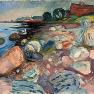 Edvard Munch Shore with Red House Poster 1904 Wall Art Painting