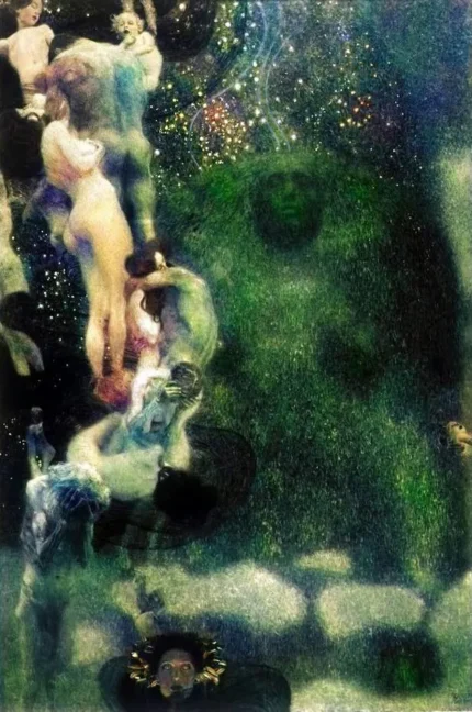 Gustav Klimt Philosophy Recolored with Artificial Intelligence Poster 1907 Wall Art Symbolist Painting