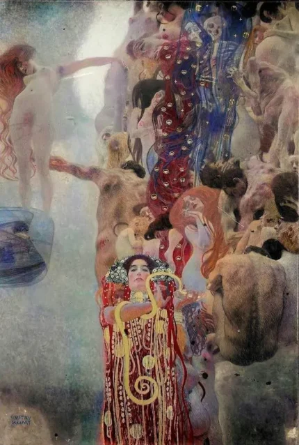 Gustav Klimt Medicine Recolored with Artificial Intelligence Poster 1907 Wall Art Symbolist Painting