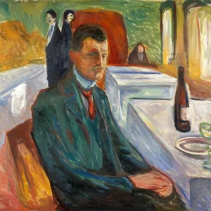 Edvard Munch Self-Portrait with a Bottle of Wine Poster 1906 Wall Art Painting