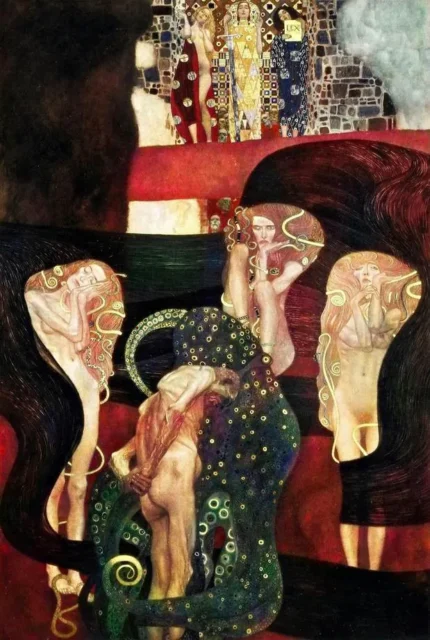 Gustav Klimt Jurisprudence Recolored with Artificial Intelligence Poster 1907 Wall Art Symbolist Painting