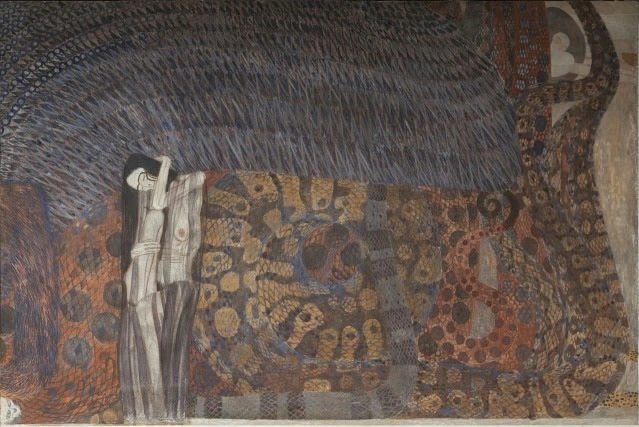 077_beethoven-frieze-the-hostile-powers-panel-6-short-wall-gustav-klimt Gustav Klimt Beethoven Frieze the Hostile Powers Panel 6 Short Wall Poster 1901 Wall Art Golden Painting - Image 1