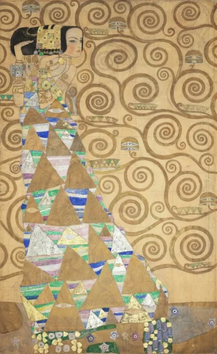 Gustav Klimt Nine Cartoons for the Execution of a Frieze for the Dining Room of Stoclet House (No. 096) Poster 1909 Wall Art Golden Painting