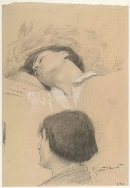 Gustav Klimt Reclining Young Man Romeo Man in Profil Perdu Studies for Shakespeare S Globe Th Poster 1910 Wall Art Symbolist Painting