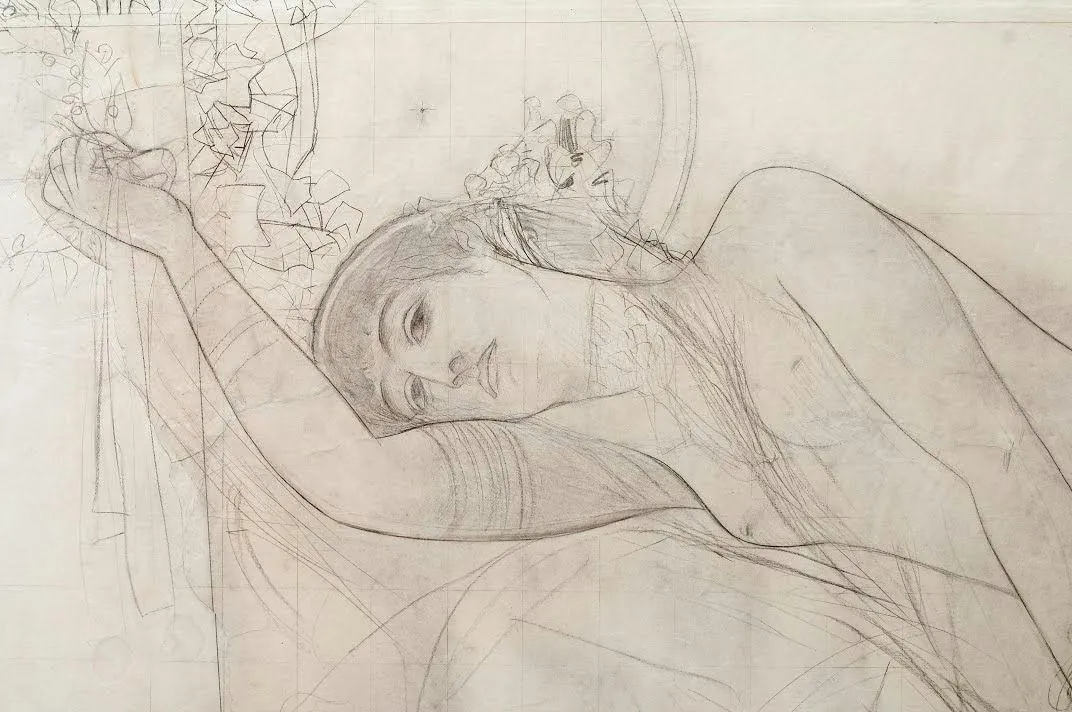 231_the-altar-of-dionysos-gustav-klimt-detail-of-the-full-scale-sketch-called-cartoo Gustav Klimt The Altar of Dionysos (No. 231) Poster 1899 Wall Art Symbolist Painting - Image 1