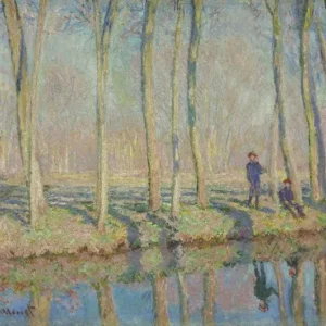 Claude Monet Jean-Pierre Hoschede and Michel Monet on the Epte Poster 1887 Wall Art Painting