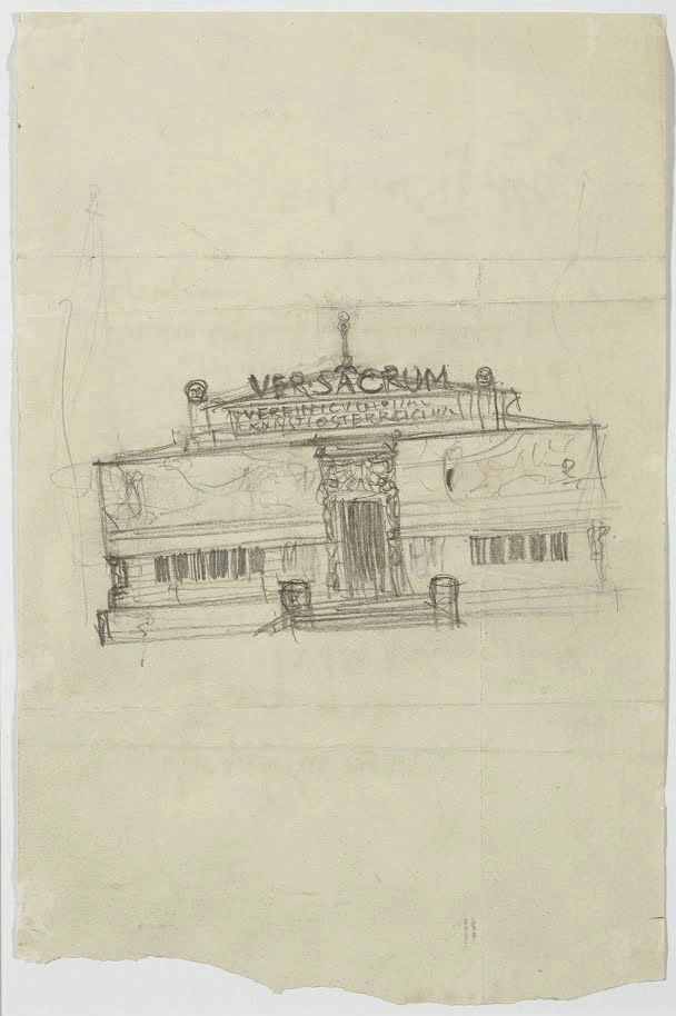 252_design-for-the-vienna-secession-building-sketched-on-the-back-of-a-letter-from-a Gustav Klimt Design for the Vienna Secession Building Sketched on the Back of a Letter from a Poster 1916 Wall Art Symbolist Painting - Image 1