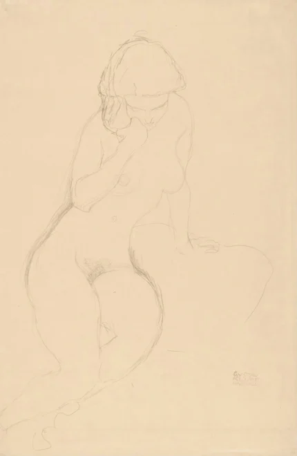 Gustav Klimt Seated Nude with Hand at Cheek Poster 1914 Wall Art Symbolist Painting