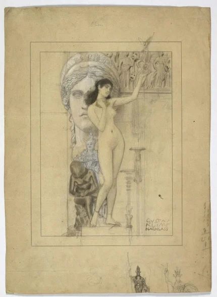 Gustav Klimt Preliminary Drawing for Allegory of Sculpture Poster 1903 Wall Art Symbolist Painting