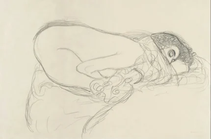 Gustav Klimt Semi Nude Leaning Forward Preparatory Work for the Painting Leda Poster 1899 Wall Art Symbolist Painting