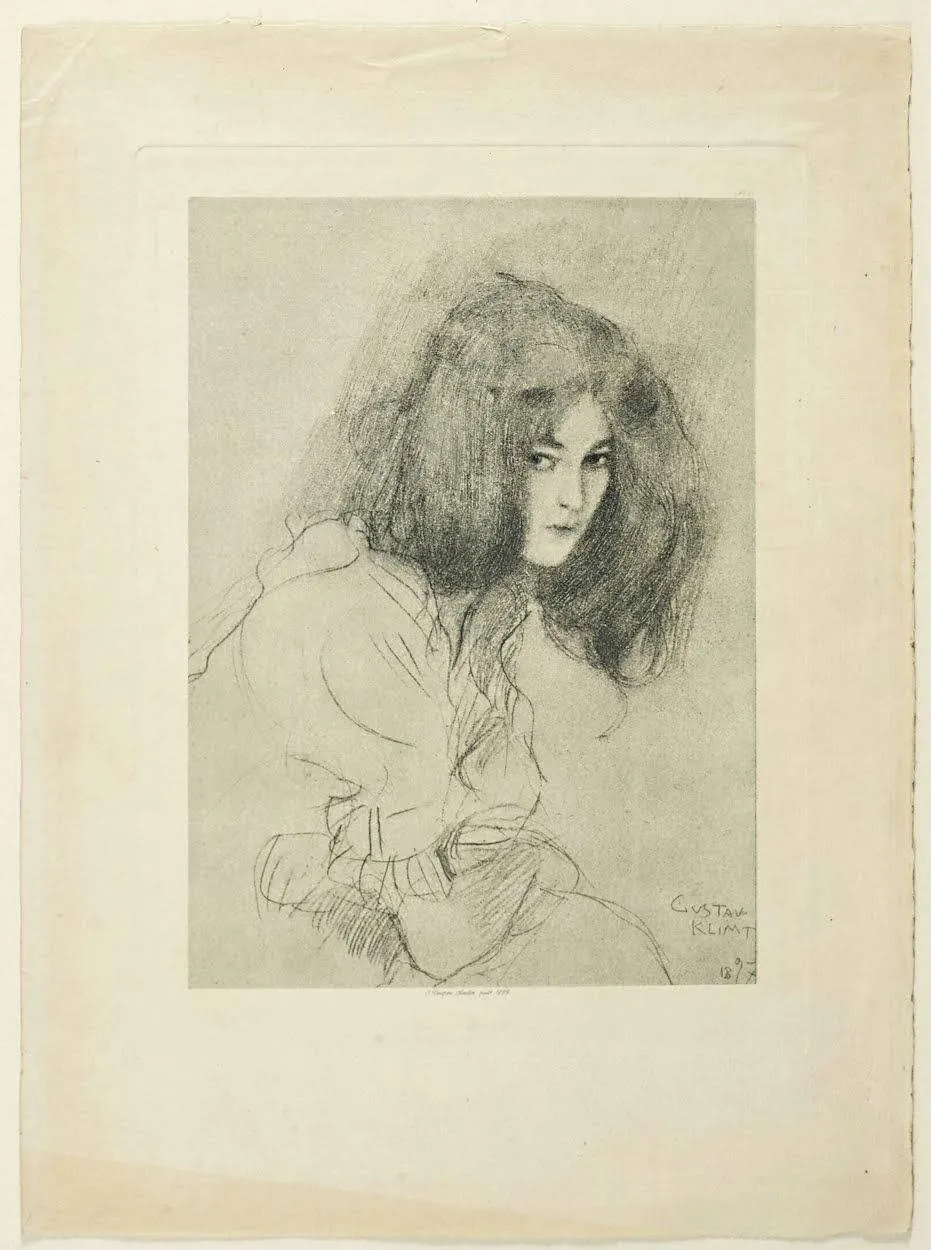 338_girl-s-head-heliogravure-from-the-berlin-portfolio-published-by-c-casper-gustav- Gustav Klimt Girl S Head Heliogravure from the Berlin Portfolio Published by C Casper Poster 1904 Wall Art Symbolist Painting - Image 1