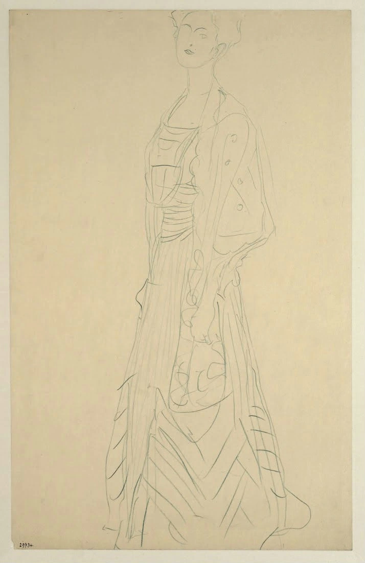 357_standing-woman-with-wrap-study-for-the-portrait-margarethe-stonborough-wittgenst Gustav Klimt Standing Woman with Wrap Study for the Portrait Margarethe Stonborough Wittgenst Poster 1917 Wall Art Symbolist Painting - Image 1