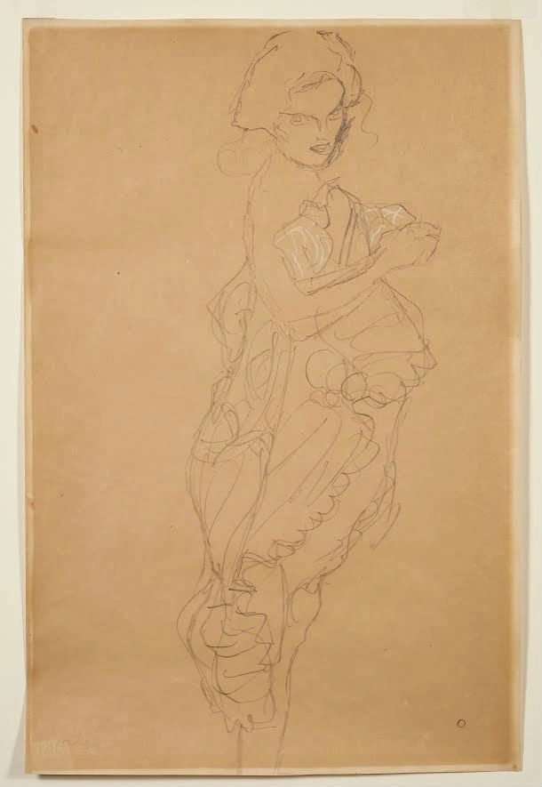 384_standing-figure-in-frilly-dress-gustav-klimt Gustav Klimt Standing Figure in Frilly Dress Poster 1901 Wall Art Symbolist Painting - Image 1