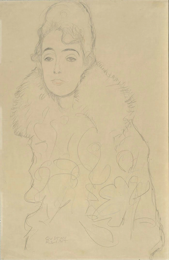 385_portrait-of-a-lady-wearing-a-fur-study-for-girlfriends-ii-gustav-klimt Gustav Klimt Portrait of a Lady Wearing a Fur Study for Girlfriends II Poster 1911 Wall Art Symbolist Painting - Image 1