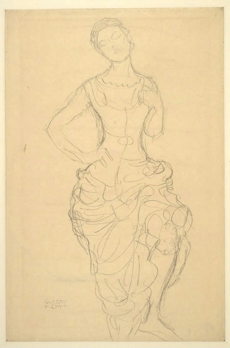 400_girl-with-puffy-dress-study-for-the-virgin-gustav-klimt Gustav Klimt Girl with Puffy Dress Study for the Virgin Poster 1913 Wall Art Symbolist Painting - Image 1