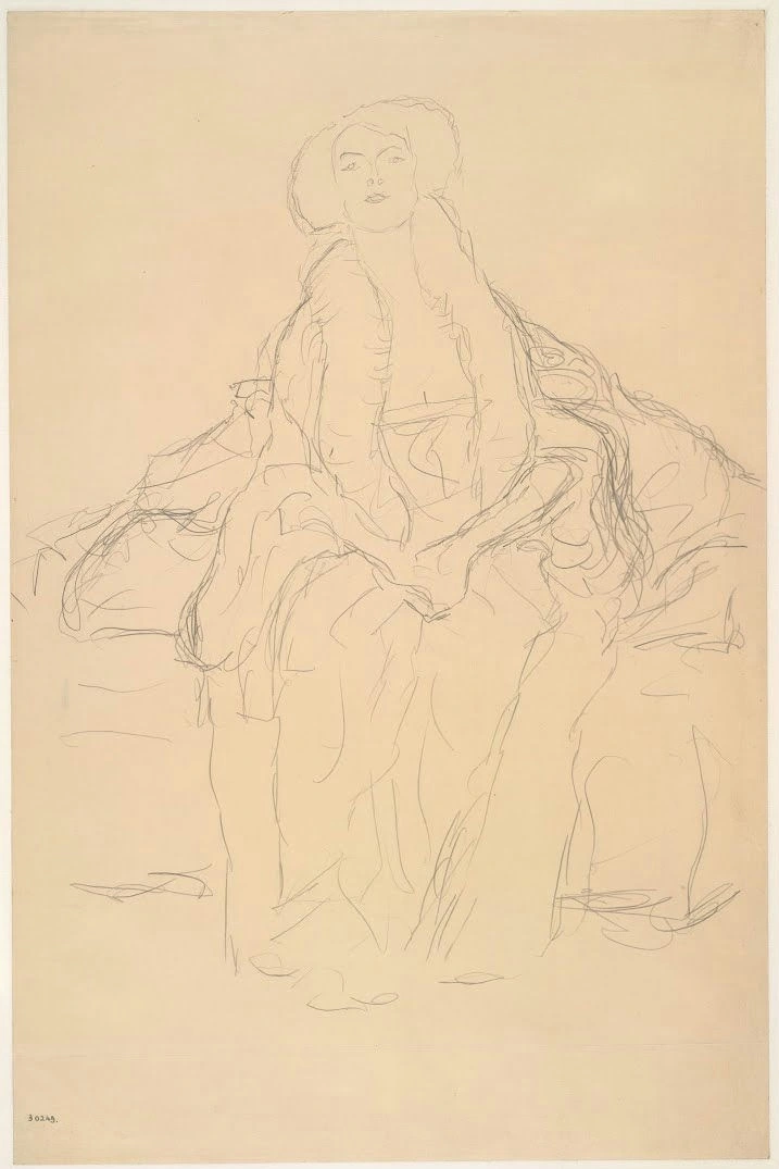 402_sitting-woman-with-hands-clasped-study-for-the-portrait-amalie-zuckerkandl-gusta Gustav Klimt Sitting Woman with Hands Clasped Study for the Portrait Amalie Zuckerkandl Gusta Poster 1907 Wall Art Symbolist Painting - Image 1