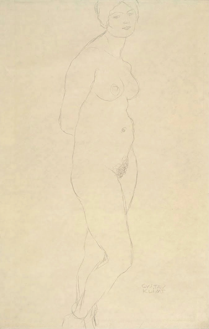 404_standing-nude-in-three-quarter-view-gustav-klimt Gustav Klimt Standing Nude in Three Quarter View Poster 1915 Wall Art Symbolist Painting - Image 1