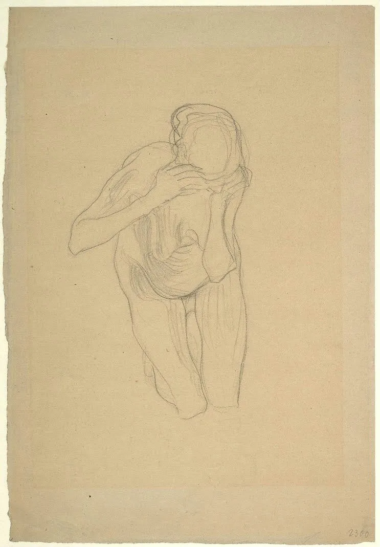 412_kneeling-nude-of-an-old-woman-study-for-philosophy-gustav-klimt Gustav Klimt Kneeling Nude of an Old Woman Study for Philosophy Poster 1907 Wall Art Symbolist Painting - Image 1