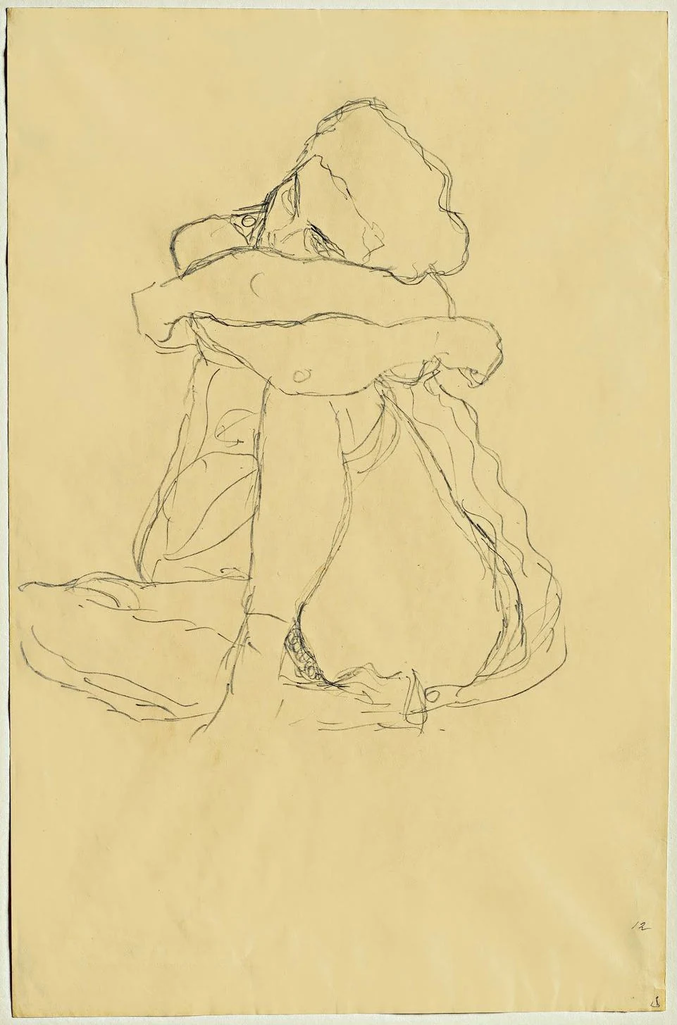 415_seated-female-figure-arms-on-the-left-knee-study-for-the-painting-the-virgin-gus Gustav Klimt Seated Female Figure Arms on the Left Knee Study for the Painting the Virgin Gus Poster 1913 Wall Art Symbolist Painting - Image 1