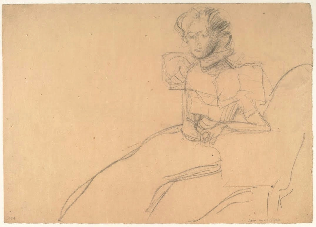 438_woman-sitting-in-an-armchair-study-for-the-portrait-sonja-knips-gustav-klimt Gustav Klimt Woman Sitting in an Armchair Study for the Portrait Sonja Knips Poster 1898 Wall Art Symbolist Painting - Image 1