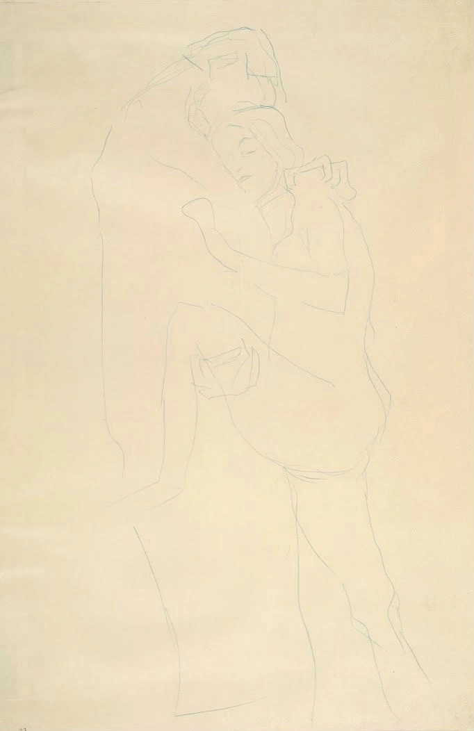 450_standing-pair-of-lovers-seen-from-the-side-gustav-klimt Gustav Klimt Standing Pair of Lovers Seen from the Side (No. 450) Poster 1901 Wall Art Symbolist Painting - Image 1