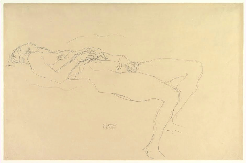 455_reclining-nude-gustav-klimt Gustav Klimt Reclining Nude (No. 455) Poster 1910 Wall Art Symbolist Painting - Image 1