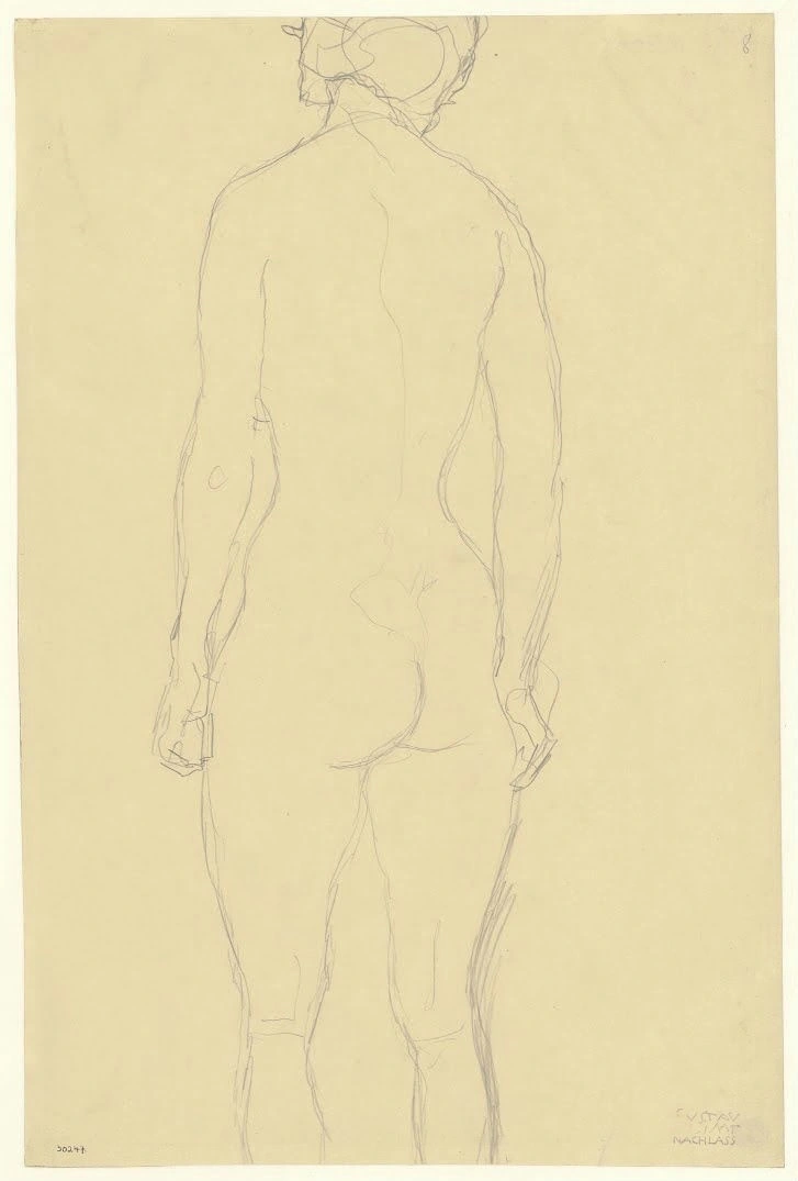 473_standing-nude-seen-from-behind-study-for-the-virgin-gustav-klimt Gustav Klimt Standing Nude Seen from Behind Study for the Virgin Poster 1913 Wall Art Symbolist Painting - Image 1