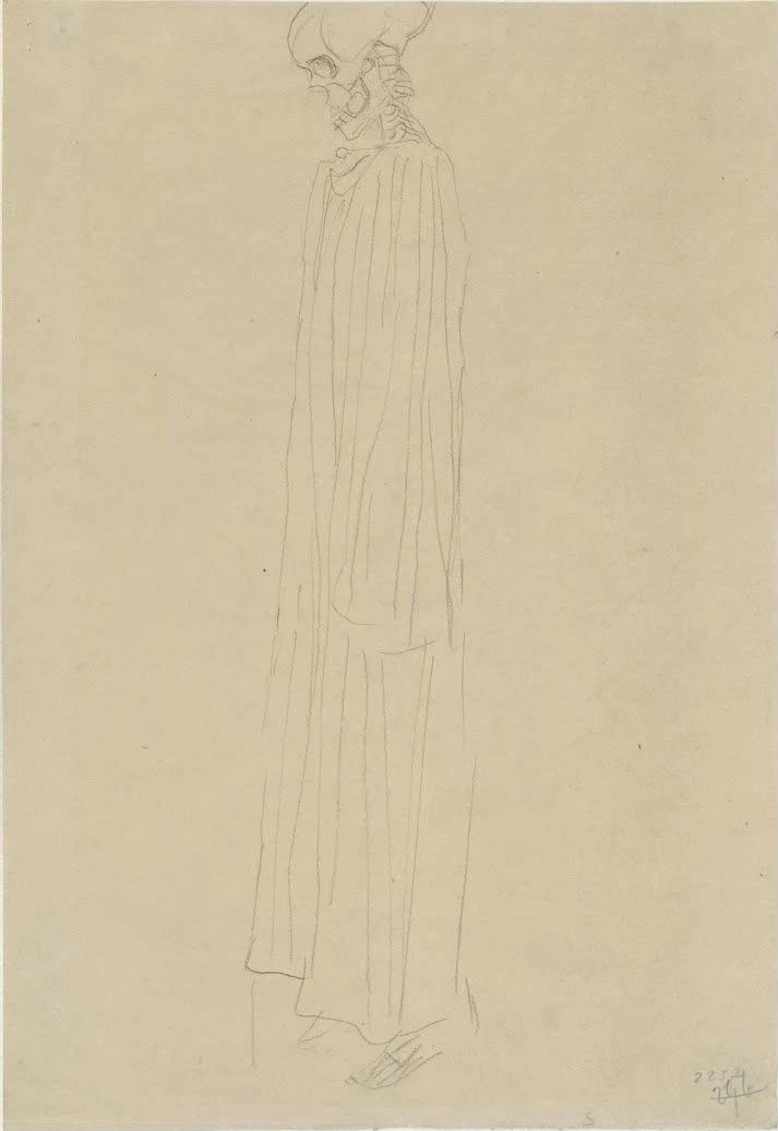 476_skeleton-dressed-in-long-gown-study-for-hope-i-gustav-klimt Gustav Klimt Skeleton Dressed in Long Gown Study for Hope I Poster 1903 Wall Art Golden Painting - Image 1