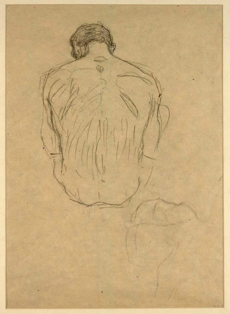 488_seated-male-nude-seen-from-behind-study-for-the-transfer-sketch-of-medicine-gust Gustav Klimt Seated Male Nude Seen from Behind Study for the Transfer Sketch of Medicine Gust Poster 1907 Wall Art Symbolist Painting - Image 1
