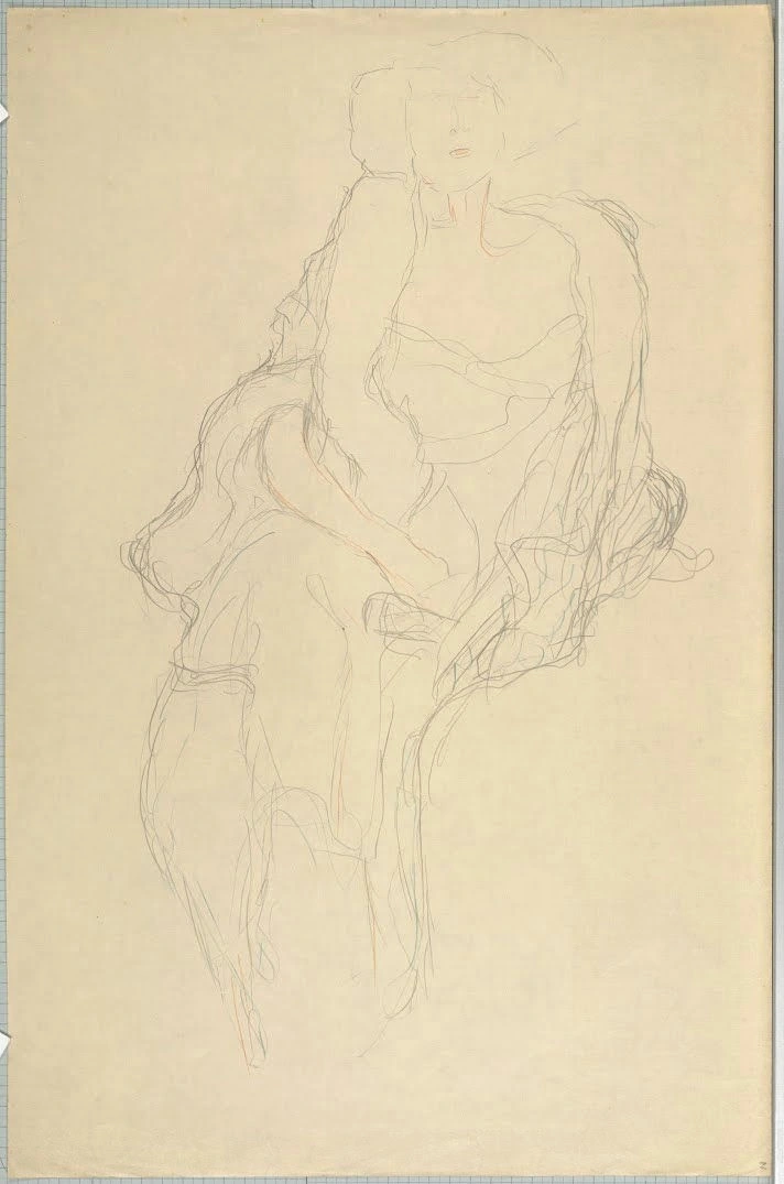 489_sitting-woman-with-legs-crossed-study-for-the-portrait-amalie-zuckerkandl-gustav Gustav Klimt Sitting Woman with Legs Crossed Study for the Portrait Amalie Zuckerkandl Poster 1910 Wall Art Symbolist Painting - Image 1