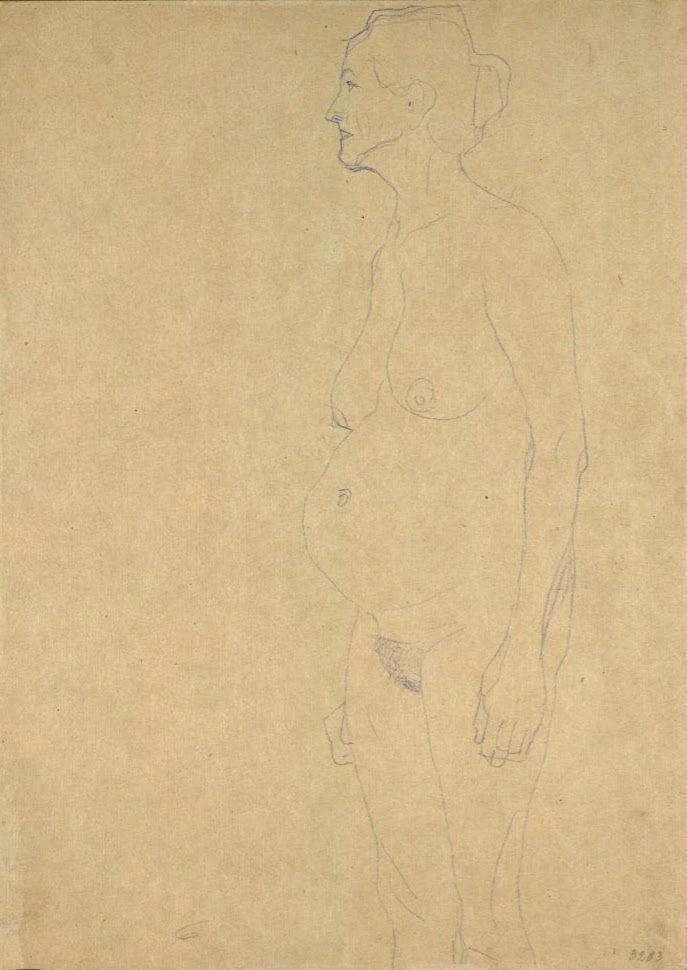 501_standing-woman-in-profile-study-for-the-three-ages-of-woman-gustav-klimt Gustav Klimt Standing Woman in Profile Study for the Three Ages of Woman Poster 1914 Wall Art Symbolist Painting - Image 1