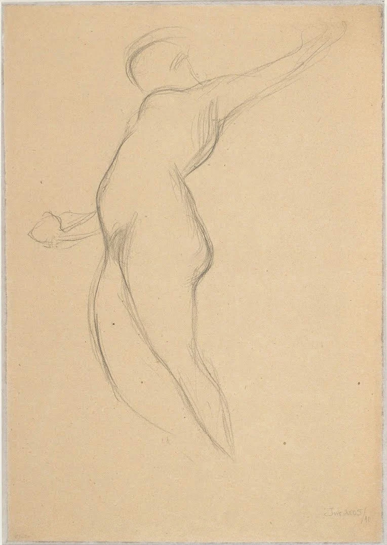 509_floating-female-figure-in-profile-study-for-the-oil-sketch-for-medicine-gustav-k Gustav Klimt Floating Female Figure in Profile Study for the Oil Sketch for Medicine Poster 1907 Wall Art Symbolist Painting - Image 1