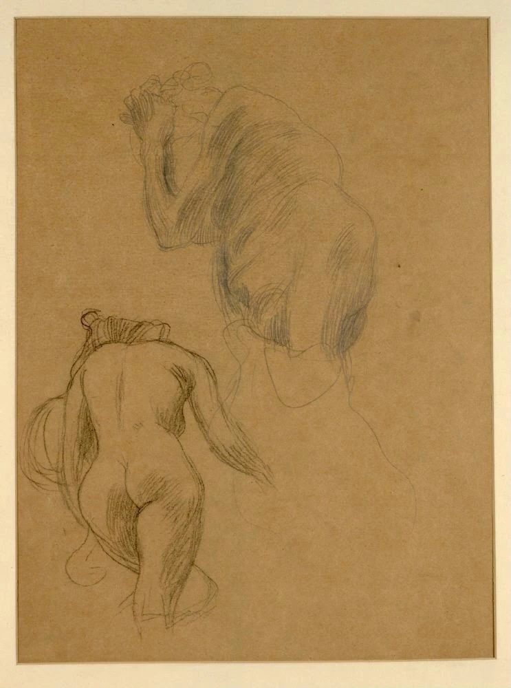 511_female-nude-seen-from-behind-distraught-old-man-study-for-the-first-version-of-m Gustav Klimt Female Nude Seen from Behind Distraught Old Man Study for the First Version of M Poster 1916 Wall Art Symbolist Painting - Image 1