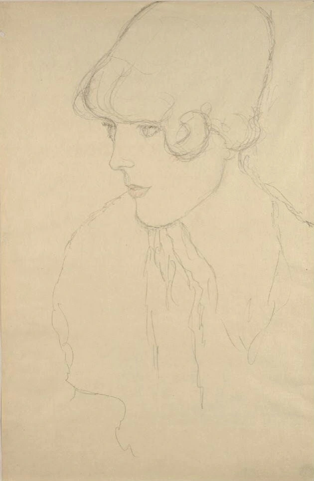 515_head-and-shoulders-portrait-of-woman-in-three-quarter-profile-gustav-klimt Gustav Klimt Head and Shoulders Portrait of Woman in Three Quarter Profile Poster 1902 Wall Art Symbolist Painting - Image 1