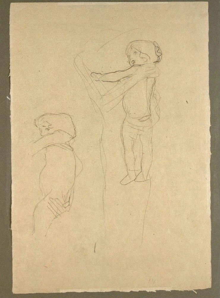 518_two-studies-of-a-child-being-held-studies-for-the-three-ages-of-woman-gustav-kli Gustav Klimt Two Studies of a Child Being Held Studies for the Three Ages of Woman (No. 518) Poster 1905 Wall Art Symbolist Painting - Image 1