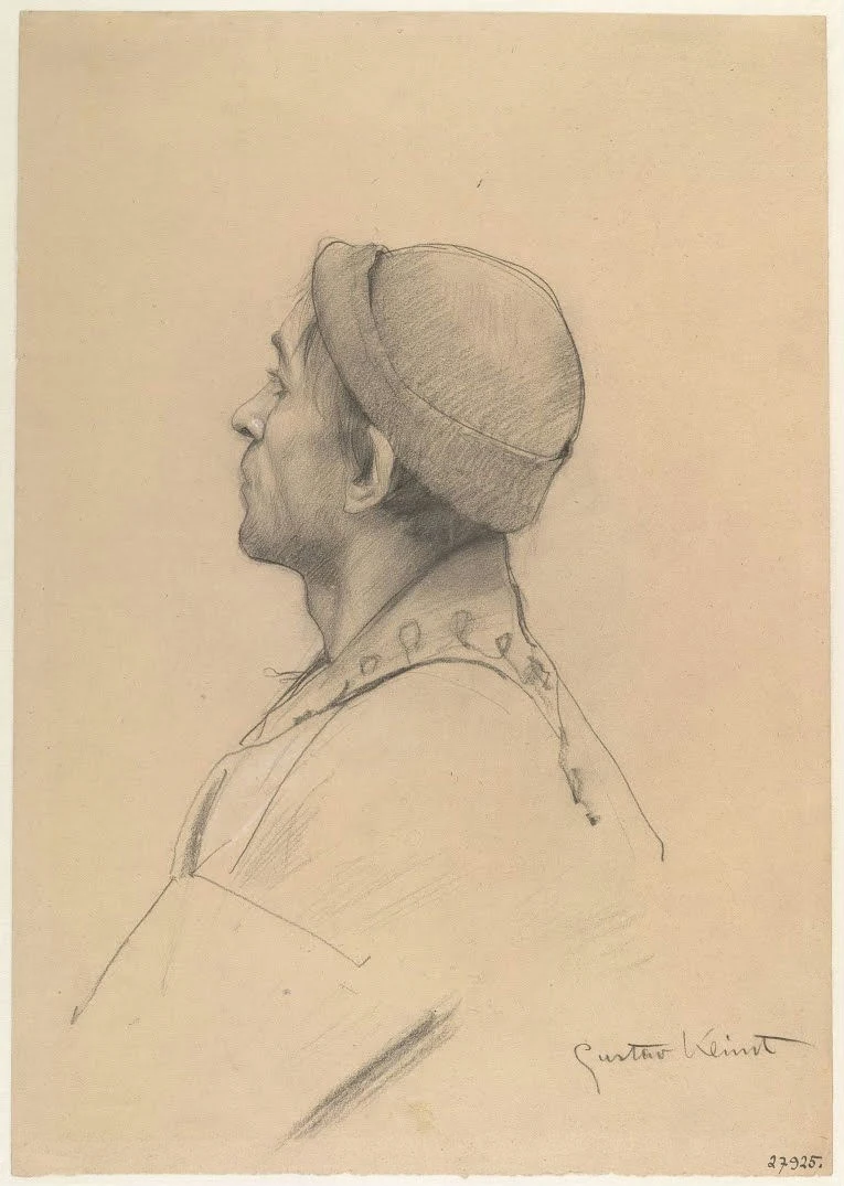 526_man-with-cap-in-profile-study-for-shakespeare-s-globe-theatre-burgtheater-vienna Gustav Klimt Man with Cap in Profile Study for Shakespeare S Globe Theatre Burgtheater Vienna Poster 1911 Wall Art Symbolist Painting - Image 1