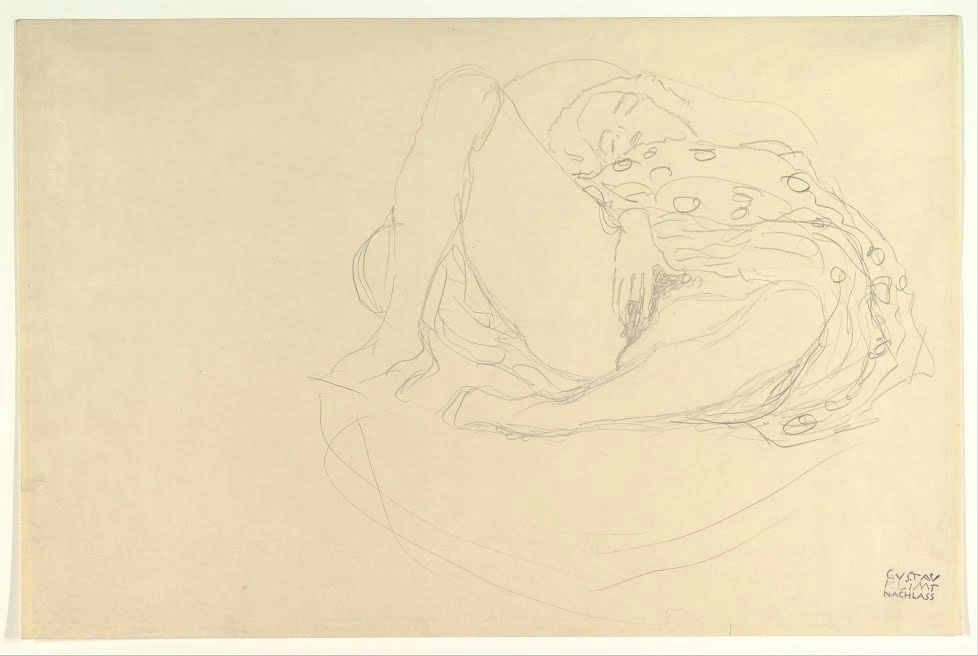 530_reclining-nude-with-drapery-gustav-klimt Gustav Klimt Reclining Nude with Drapery Poster 1912 Wall Art Symbolist Painting - Image 1