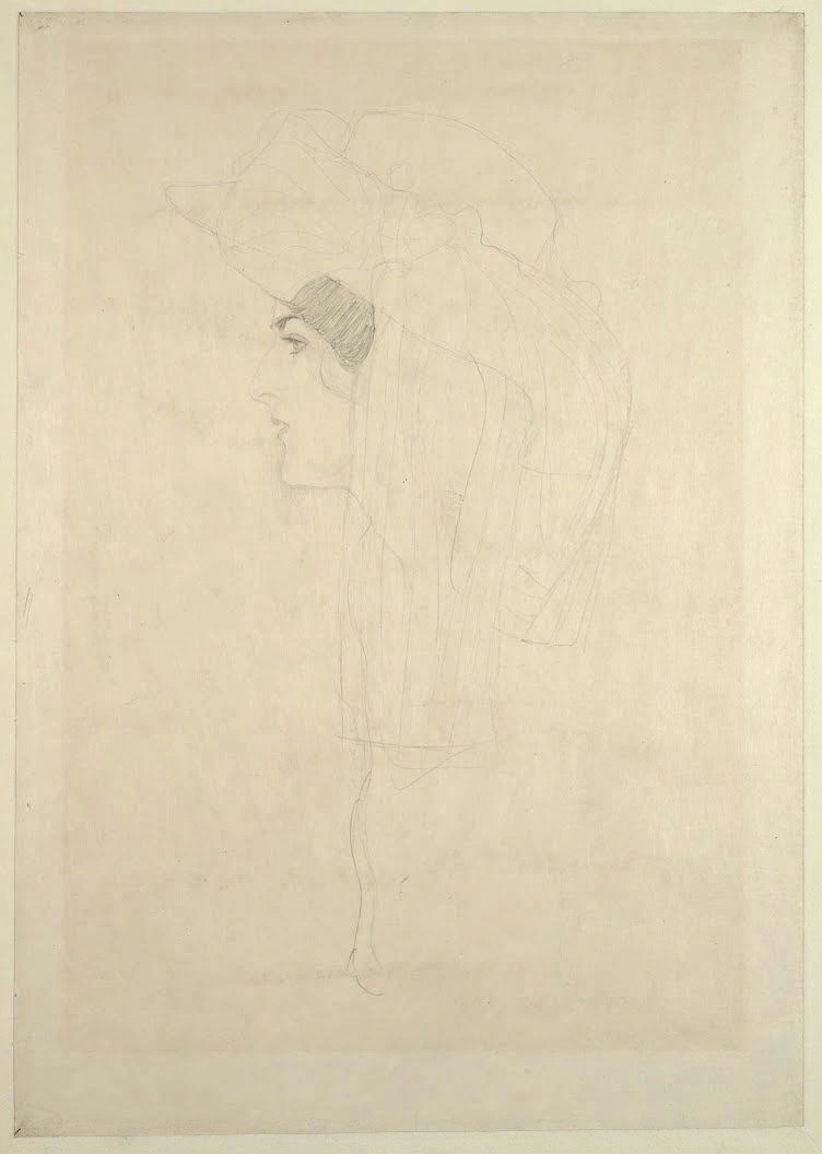 536_lady-in-profile-with-hat-gustav-klimt Gustav Klimt Lady in Profile with Hat Poster 1899 Wall Art Symbolist Painting - Image 1