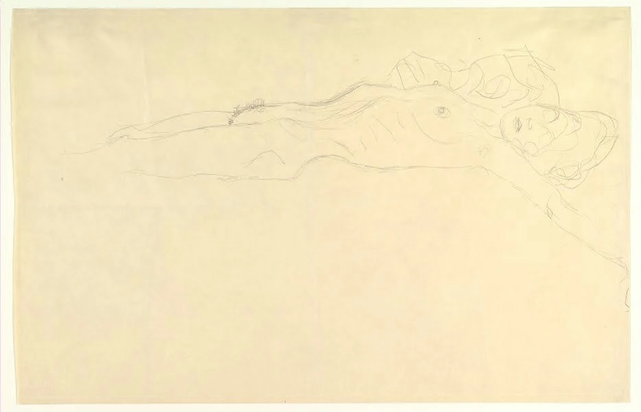 539_reclining-nude-with-outstretched-left-arm-gustav-klimt Gustav Klimt Reclining Nude with Outstretched Left Arm Poster 1902 Wall Art Symbolist Painting - Image 1
