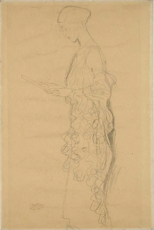 540_woman-reading-in-profile-gustav-klimt Gustav Klimt Woman Reading in Profile Poster 1906 Wall Art Symbolist Painting - Image 1