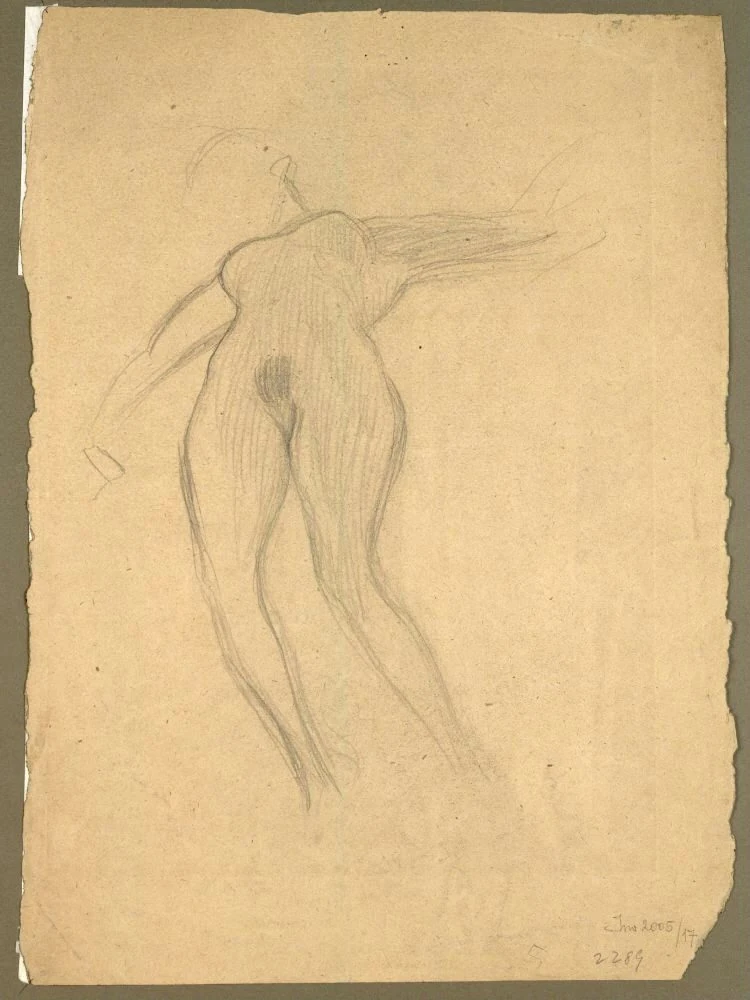 541_floating-female-figure-with-outstretched-arms-study-for-medicine-gustav-klimt Gustav Klimt Floating Female Figure with Outstretched Arms Study for Medicine Poster 1907 Wall Art Symbolist Painting - Image 1