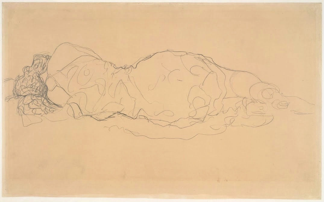 542_reclining-woman-seen-from-behind-gustav-klimt Gustav Klimt Reclining Woman Seen from Behind Poster 1916 Wall Art Symbolist Painting - Image 1