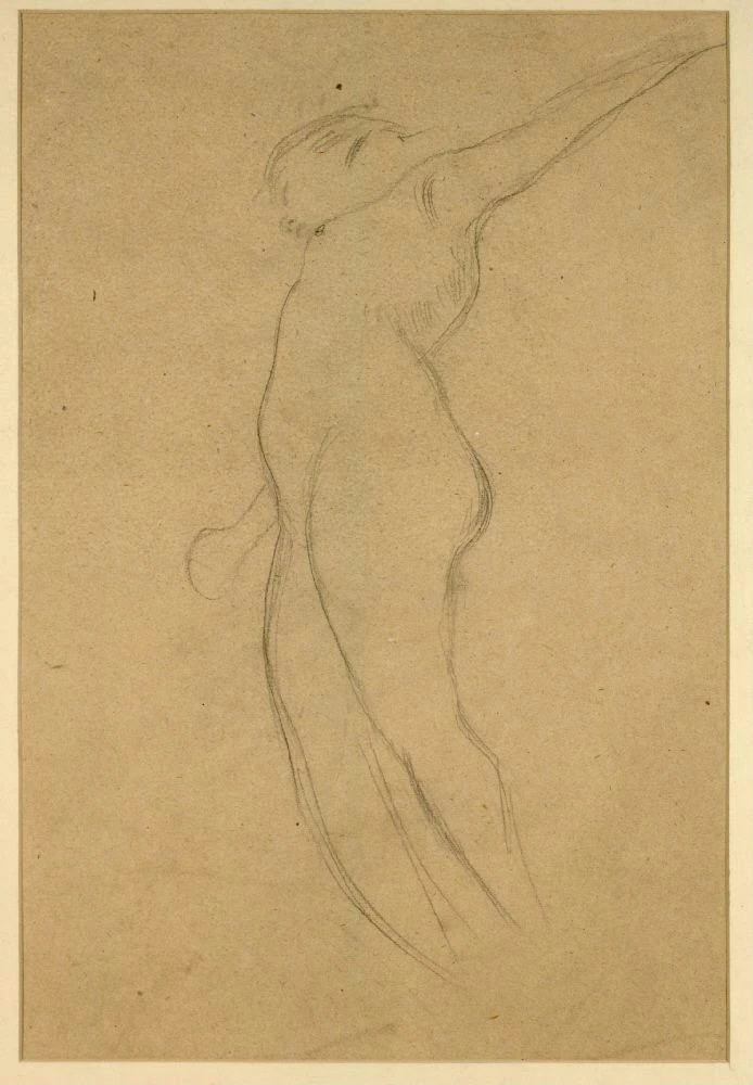 547_floating-nude-with-left-arm-spread-study-for-medicine-gustav-klimt Gustav Klimt Floating Nude with Left Arm Spread Study for Medicine Poster 1907 Wall Art Symbolist Painting - Image 1