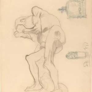 Gustav Klimt Study of a Nude Old Woman Clenching Her Fists and Two Decorative Objects Poster 1908 Wall Art Symbolist Painting