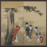 Katsushika Hokusai A Shinto Priest Three Women and a Child Ca Poster 1799–1801 Wall Art Painting