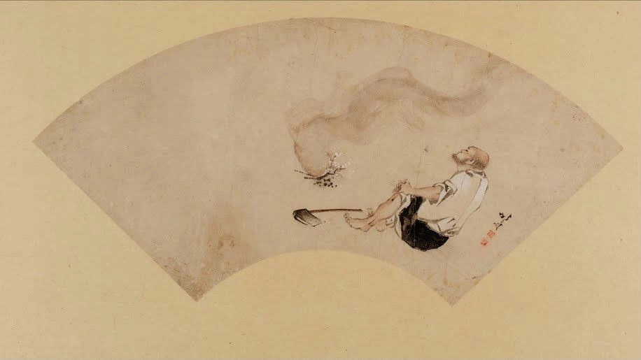 Artist_ Katsushika Hokusai An old wood cutter sitting by a fire of blossoming plum branches 1760 1849 Katsushika Hokusai An Old Wood Cutter Sitting by a Fire of Blossoming Plum Branches Poster 1849 Wall Art Painting - Image 1